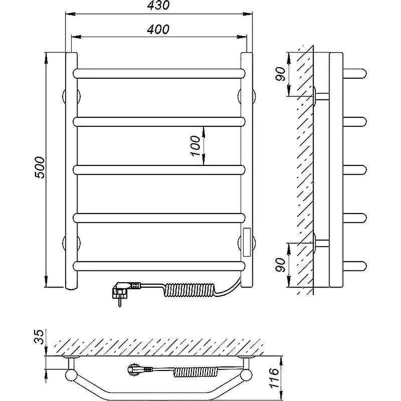 Электрический полотенцесушитель Laris Виктория П5 400x500 R 73207637 Хром