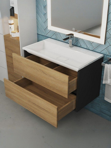 Тумба под раковину Uperwood Barsa 80 293020539 подвесная цвет Черный матовый Дуб сонома