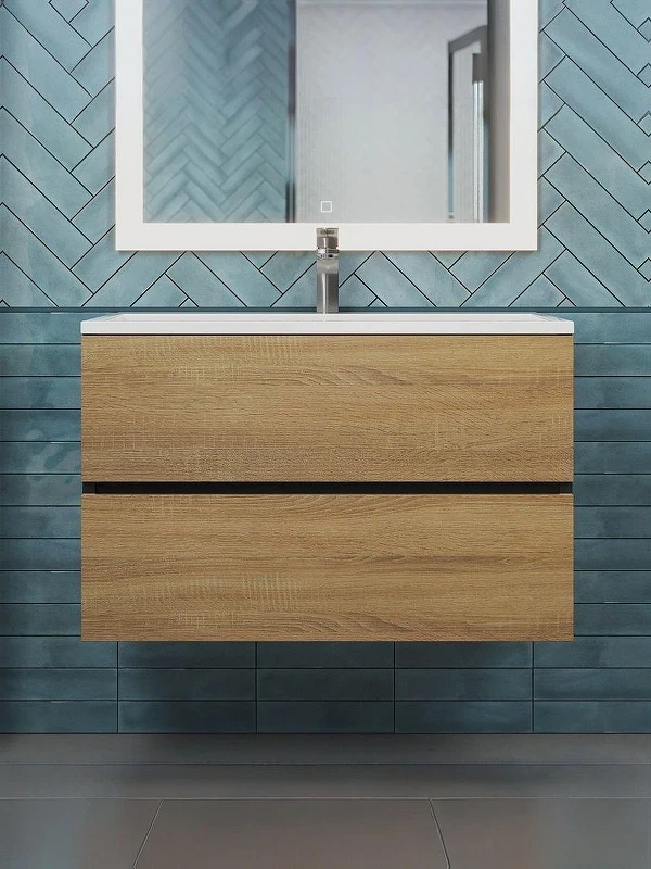 Тумба под раковину Uperwood Barsa 80 293020539 подвесная цвет Черный матовый Дуб сонома