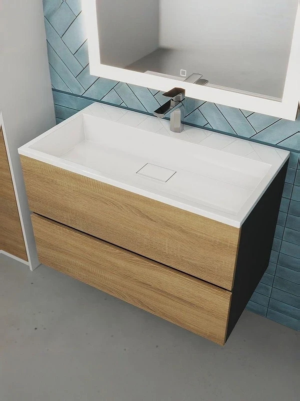 Тумба под раковину Uperwood Barsa 80 293020539 подвесная цвет Черный матовый Дуб сонома
