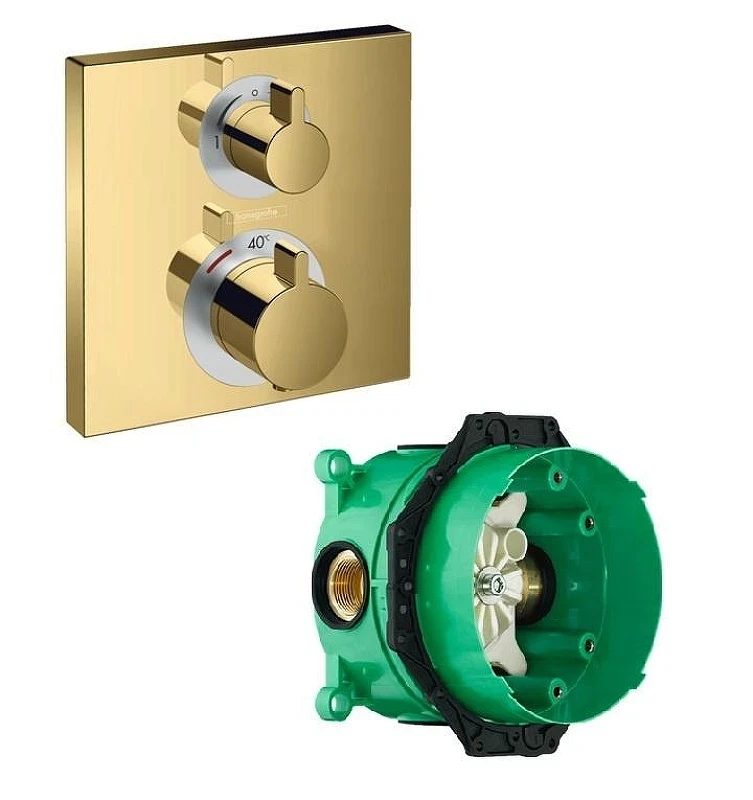 Смеситель для душа Hansgrohe Ecostat Square 15714990S с термостатом цвет Золото полированное