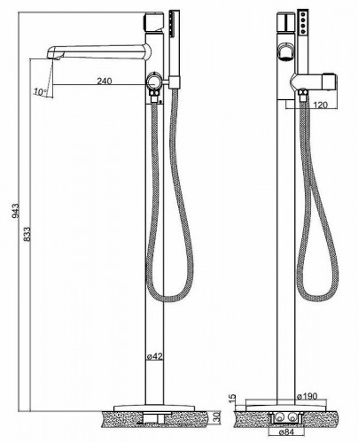 Смеситель для ванны BelBagno Uno UNO-FMT-ORO Золото латунь на пол