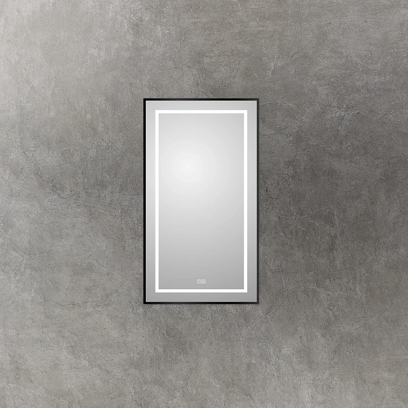 Зеркало BelBagno Kraft 50 SPC-KRAFT-500-900-LED-TCH-WARM-NERO с подсветкой Черное с сенсорным выключателем и подогревом стекло