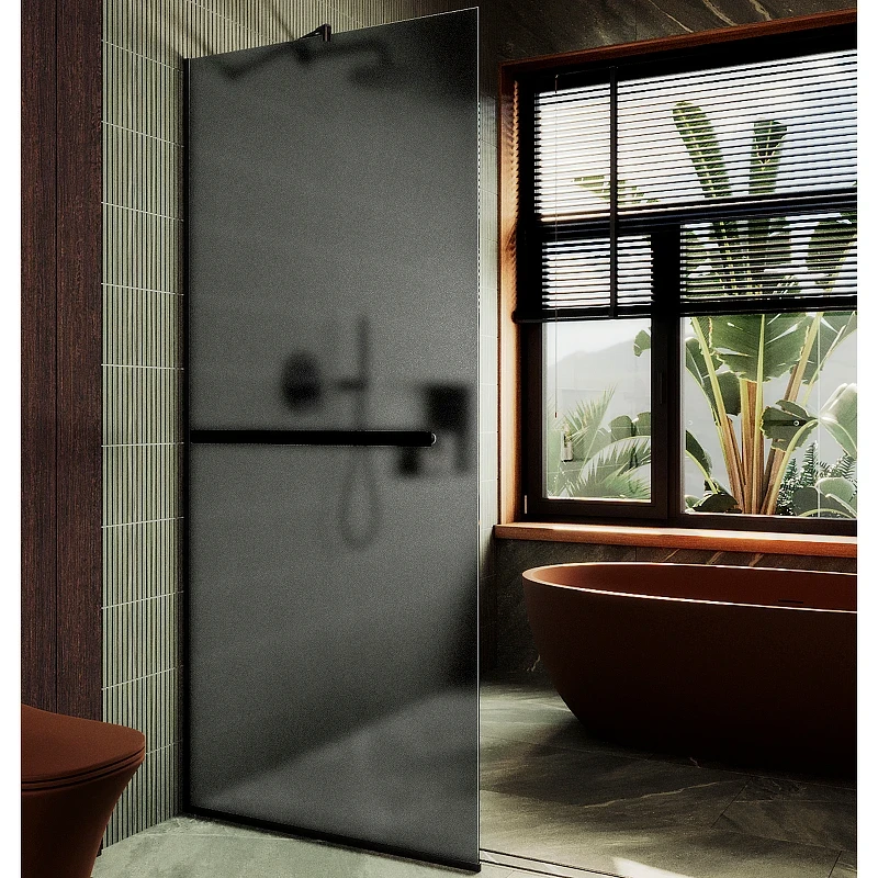 Душевая перегородка Maybah Glass MGD-724-6у 690x1950 в узком профиле Черный стекло графитовое матовое