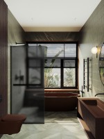 Душевая перегородка Maybah Glass MGD-724-6у 690x1950 в узком профиле Черный стекло графитовое матовое