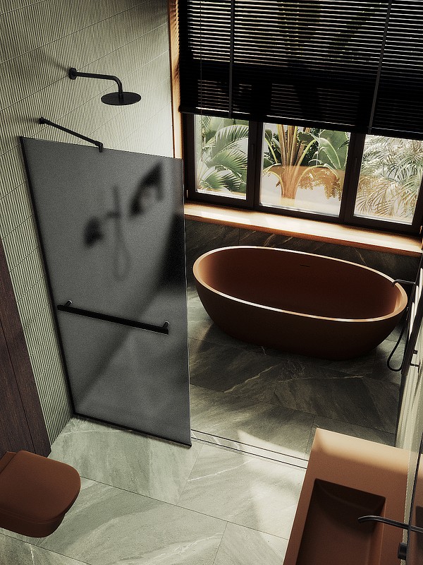 Душевая перегородка Maybah Glass MGD-724-6у 690x1950 в узком профиле Черный стекло графитовое матовое