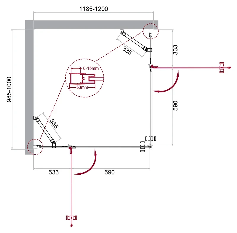 Душевой уголок BelBagno Kraft 120х100 KRAFT-AH-22-120/100-C-Cr-L профиль Хром стекло прозрачное