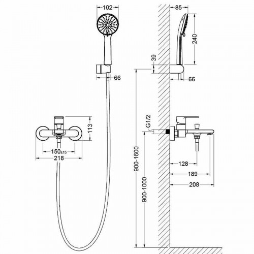 Смеситель для ванны Aquatek Лира AQ1449MB Черный матовый латунь на стену