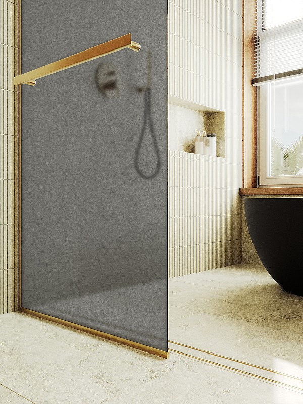 Душевая перегородка Maybah Glass MGD-730-3у 790x1950 в узком профиле Золото стекло графитовое матовое