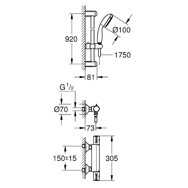Смеситель для душа Grohe Grohtherm 800 34566001 с термостатом Хром