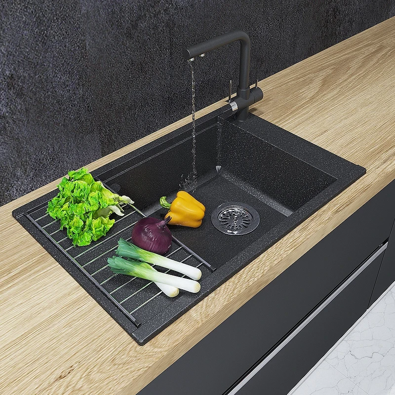 Кухонная мойка Aquaton Делия 78 1A715132DE210 Графит искусственный камень (литьевой мрамор) встраиваемый