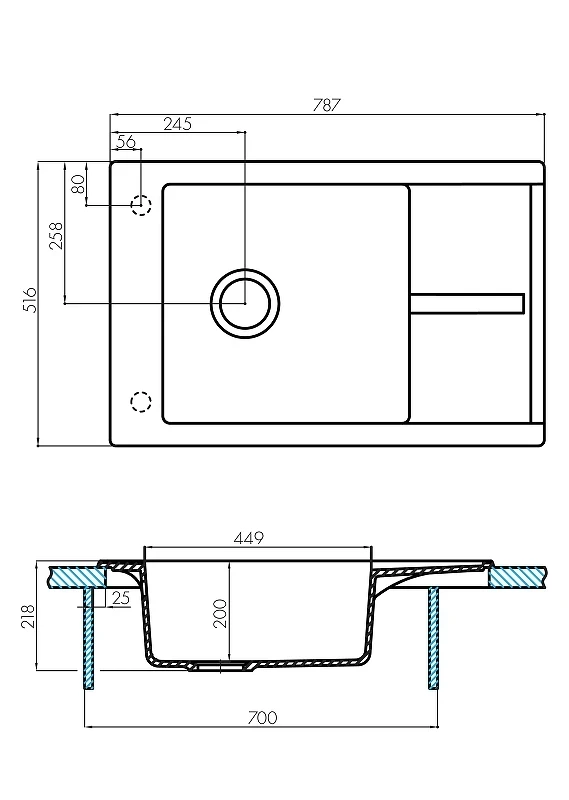 Кухонная мойка Aquaton Делия 78 1A715132DE210 Графит искусственный камень (литьевой мрамор) встраиваемый