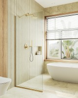 Душевая перегородка Maybah Glass MGD-689-3у 890x1950 в узком профиле Золото стекло прозрачное