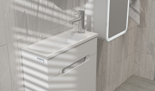 Раковина Jorno Modul 50 Mol.08.50/W/JR Белая искусственный камень (литьевой мрамор) полувстраиваемая