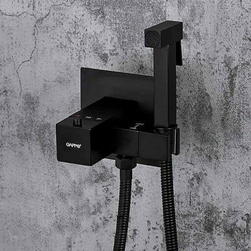 Гигиенический душ со смесителем Gappo G7207-60 с термостатом Черный матовый латунь на стену