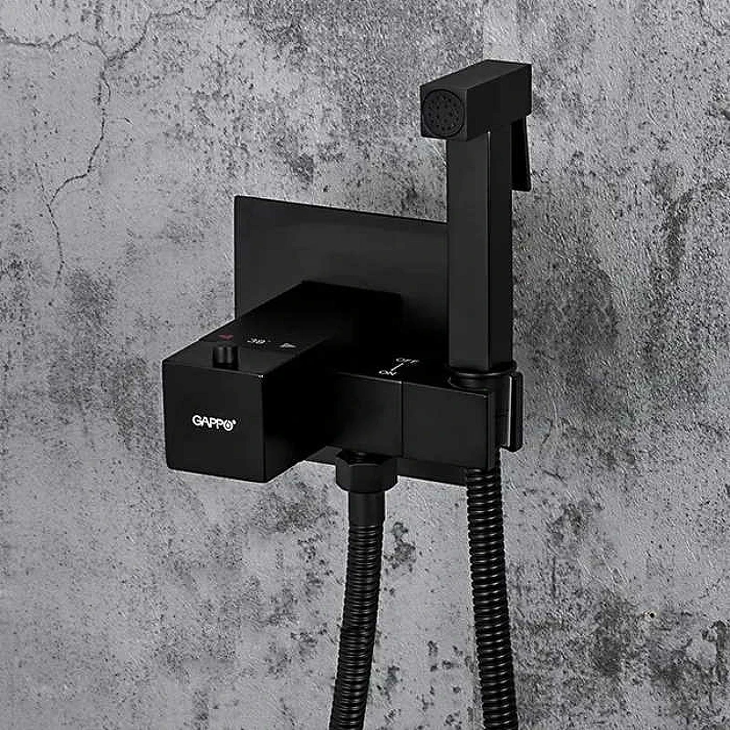 Гигиенический душ со смесителем Gappo G7207-60 с термостатом Черный матовый латунь на стену