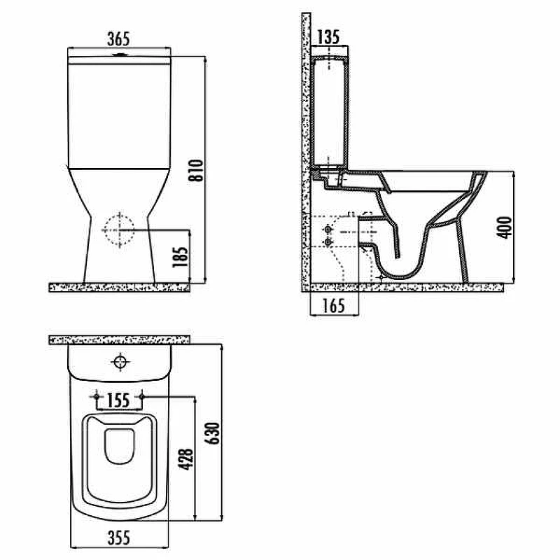 Унитаз компакт Creavit Nova NV361-11CB00E-0000 Белый без бачка и сиденья фарфор напольный
