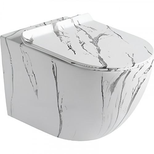 Унитаз CeramaLux 2213-K подвесной Белый мрамор с сиденьем Микролифт фаянс подвесной