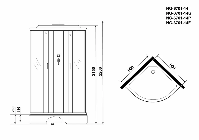 Душевая кабина Niagara Classic 90x90 NG-6701-14F с гидромассажем