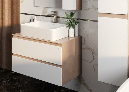 Тумба под раковину Onika Алеста 80.13 108054 подвесная Камень светлый Белая МДФ / ЛДСП