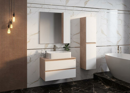 Тумба под раковину Onika Алеста 80.13 108054 подвесная Камень светлый Белая МДФ / ЛДСП