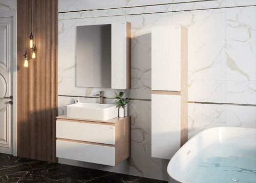 Тумба под раковину Onika Алеста 80.13 108054 подвесная Камень светлый Белая МДФ / ЛДСП