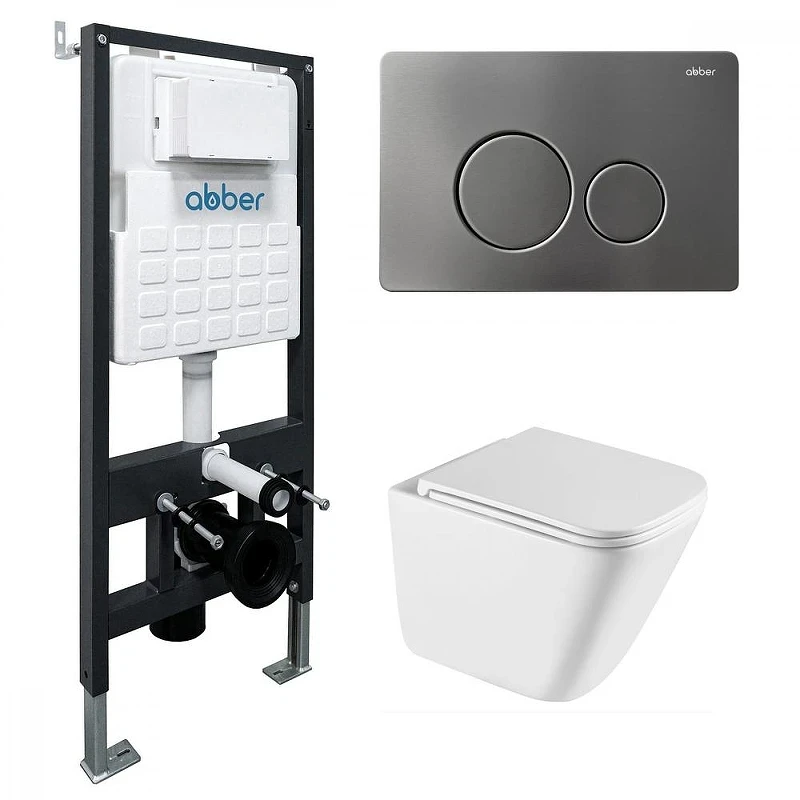 Комплект унитаза с инсталляцией Abber Rechteck AC1219TC-AC0105-AC0121NG цвет Белый с сиденьем Микролифт