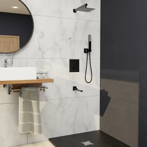 Душевая система RGW Shower Panels SP-371B 511408371-04 с термостатом Черная матовая латунь встраиваемый