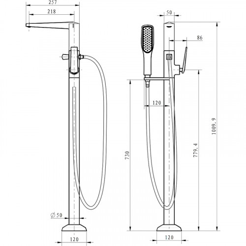 Смеситель для ванны Boheme Venturo 379-SGM Оружейная сталь глянцевая латунь на пол