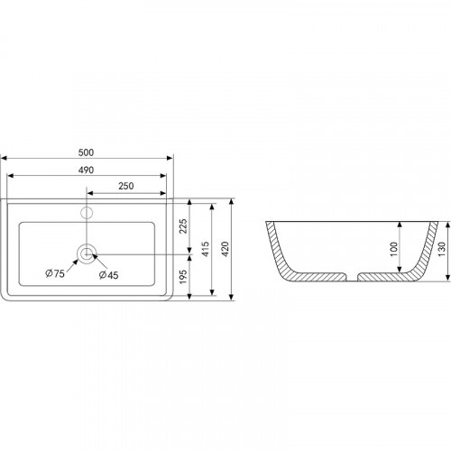Раковина Abber Rechteck 50 AC2203MB Черная матовая фаянс накладная