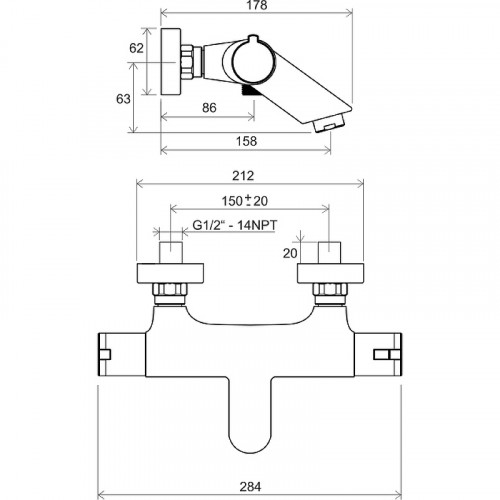 Смеситель для ванны Ravak Termo TE 022.00/150 X070047 с термостатом Хром латунь на стену