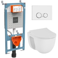 Комплект унитаза с инсталляцией Vitra S 40 9860B003-7200 с сиденьем Микролифт и клавишей смыва Хром глянцевый фарфор подвесной