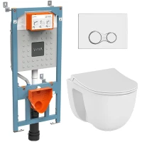 Комплект унитаза с инсталляцией Vitra S 40 9860B003-7200 с сиденьем Микролифт и клавишей смыва Хром глянцевый фарфор подвесной