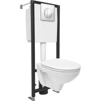 Комплект унитаза с инсталляцией Cersanit Delfi S-SET-DEL/Black/TPL/Cg-w с сиденьем Микролифт и клавишей смыва Хром фарфор подвесной
