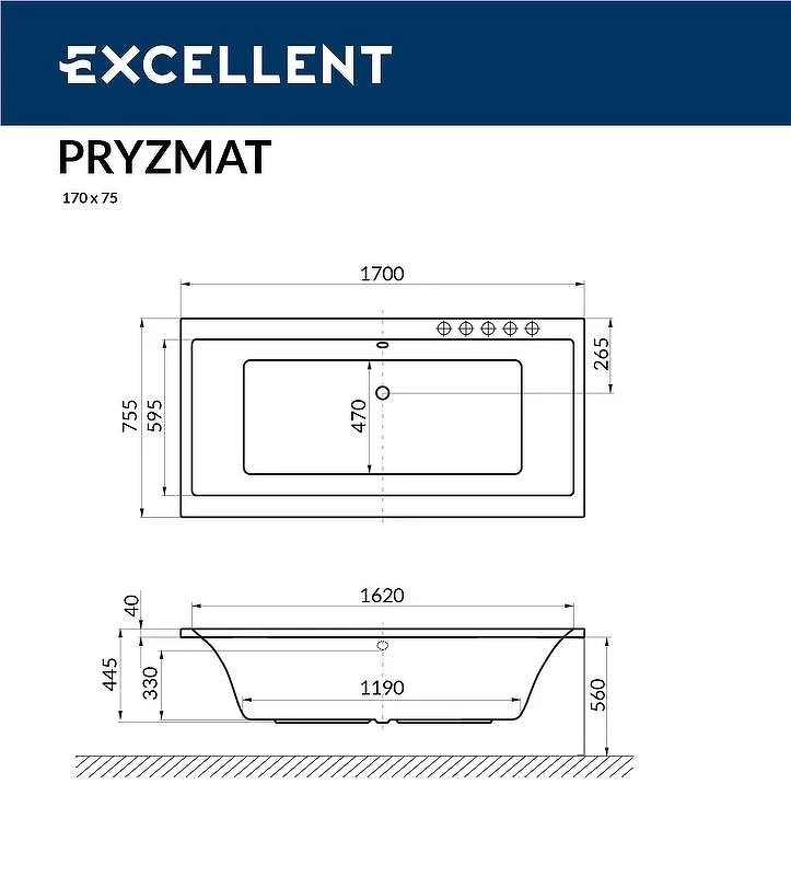 Акриловая ванна Excellent Pryzmat Slim 170x75 WAEX.PRY17S.SMART.BR с гидромассажем