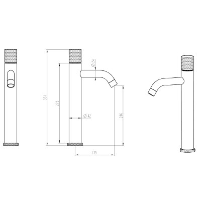 Смеситель для раковины Boheme Stick 122-BCR Черный Хром латунь