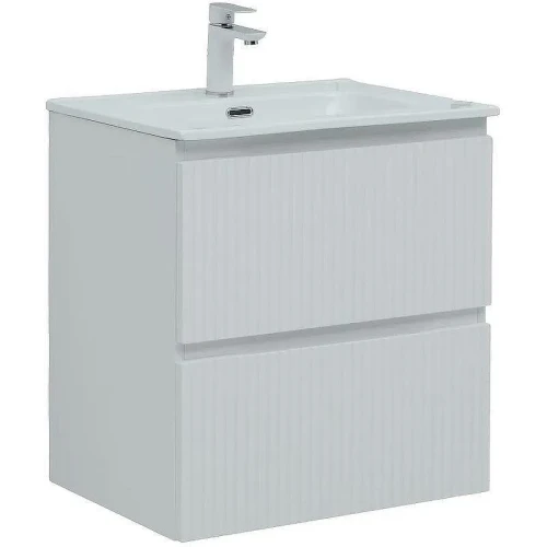 Тумба с раковиной Aquanet Джейн 60 335422+Flat 60 812-60 254363 подвесная Белая матовая
