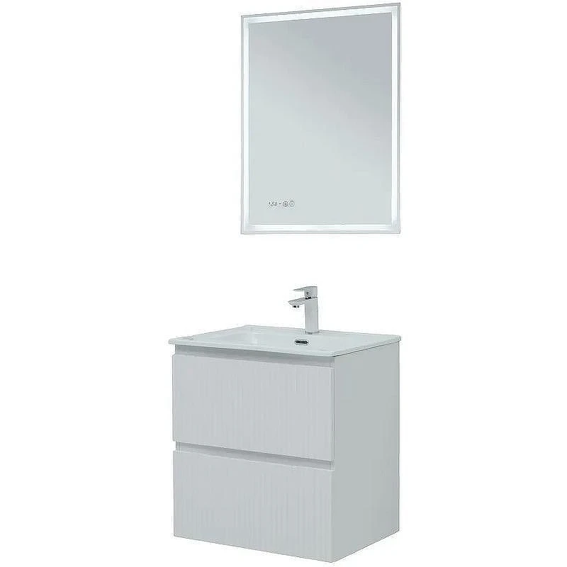 Тумба с раковиной Aquanet Джейн 60 335422+Flat 60 812-60 254363 подвесная Белая матовая