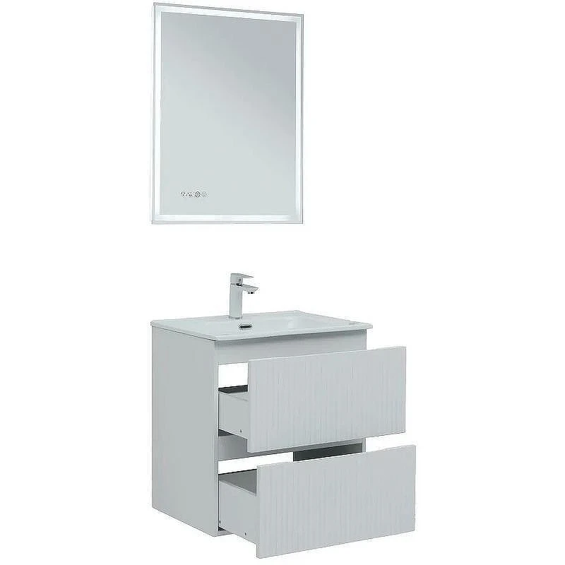 Тумба с раковиной Aquanet Джейн 60 335422+Flat 60 812-60 254363 подвесная Белая матовая