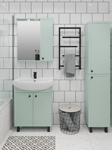 Зеркало со шкафом Runo Римини 65 00-00001277 с подсветкой Мята МДФ / ЛДСП, стекло