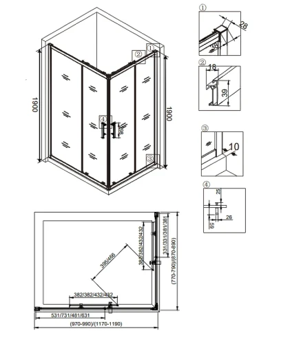 Душевой уголок Veconi Rovigo RV-30 100x90 RV30-10090PR-01-19C3 профиль Хром стекло прозрачное