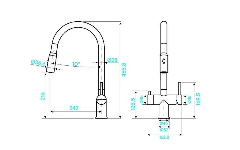 Смеситель для кухни KUCHENSTERN BRUNN-FS 751BL80 цвет Черный матовый