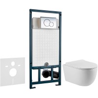 Комплект унитаза Vincea Evo Rimless VT1-34S с сиденьем Микролифт и инсталляцией WeltWasser WW Marberg 507 10000005949+10000005952 с клавишей смыва Хром глянцевый фарфор подвесной