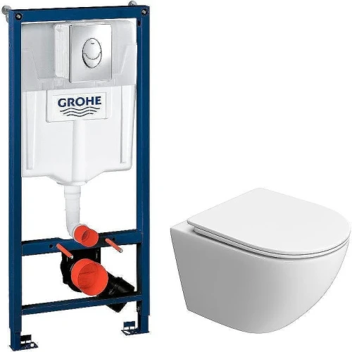 Унитаз с инсталляцией BelBagno Uno-Tor BB5177CH-TOR/SC + Grohe Rapid SL 38721001 с сиденьем Микролифт и клавишей смыва Хром