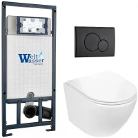 Комплект унитаза с инсталляцией WeltWasser MARBERG 507 + MERZBACH 043 GL-WT + MAR 507 RD MT-BL 10000011316 цвет Белый глянцевый с сиденьем Микролифт и клавишей смыва цвет Черный матовый