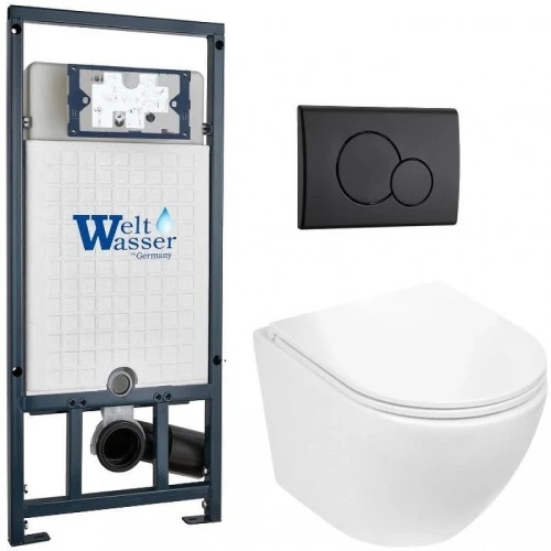 Комплект унитаза с инсталляцией WeltWasser MARBERG 507 + MERZBACH 043 GL-WT + MAR 507 RD MT-BL 10000011316 цвет Белый глянцевый с сиденьем Микролифт и клавишей смыва цвет Черный матовый
