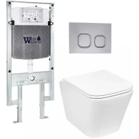 Комплект унитаза с инсталляцией WeltWasser AMBERG 497 ST + GELBACH 043 GL-WT + AMBERG RD-CR 10000011857 цвет Белый глянцевый с сиденьем Микролифт и клавишей смыва цвет Хром