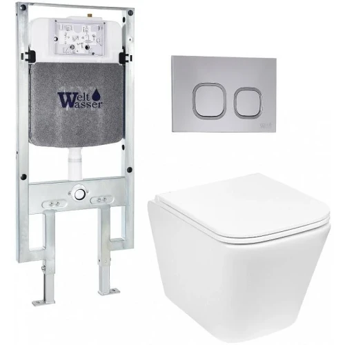 Комплект унитаза с инсталляцией WeltWasser AMBERG 497 ST + GELBACH 043 GL-WT + AMBERG RD-CR 10000011857 цвет Белый глянцевый с сиденьем Микролифт и клавишей смыва цвет Хром