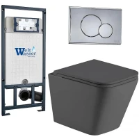 Комплект унитаза с инсталляцией WeltWasser MARBERG 507 + GELBACH 043 MT-GR + MAR 507 RD CR 10000012042 цвет Серый матовый с сиденьем Микролифт и клавишей смыва цвет Хром