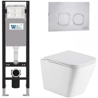Комплект унитаза с инсталляцией WeltWasser AMBERG 350 + GELBACH 043 GL-WT + AMBERG RD-MT CR 10000012316 цвет Белый глянцевый с сиденьем Микролифт и клавишей смыва цвет Хром матовый